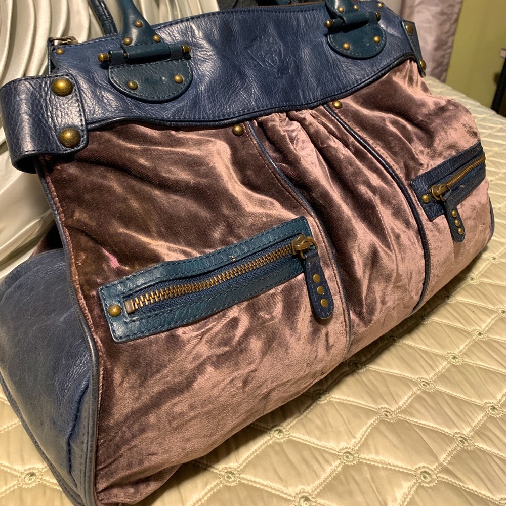 Tre Vero Vintage Velvet and Leather Tote